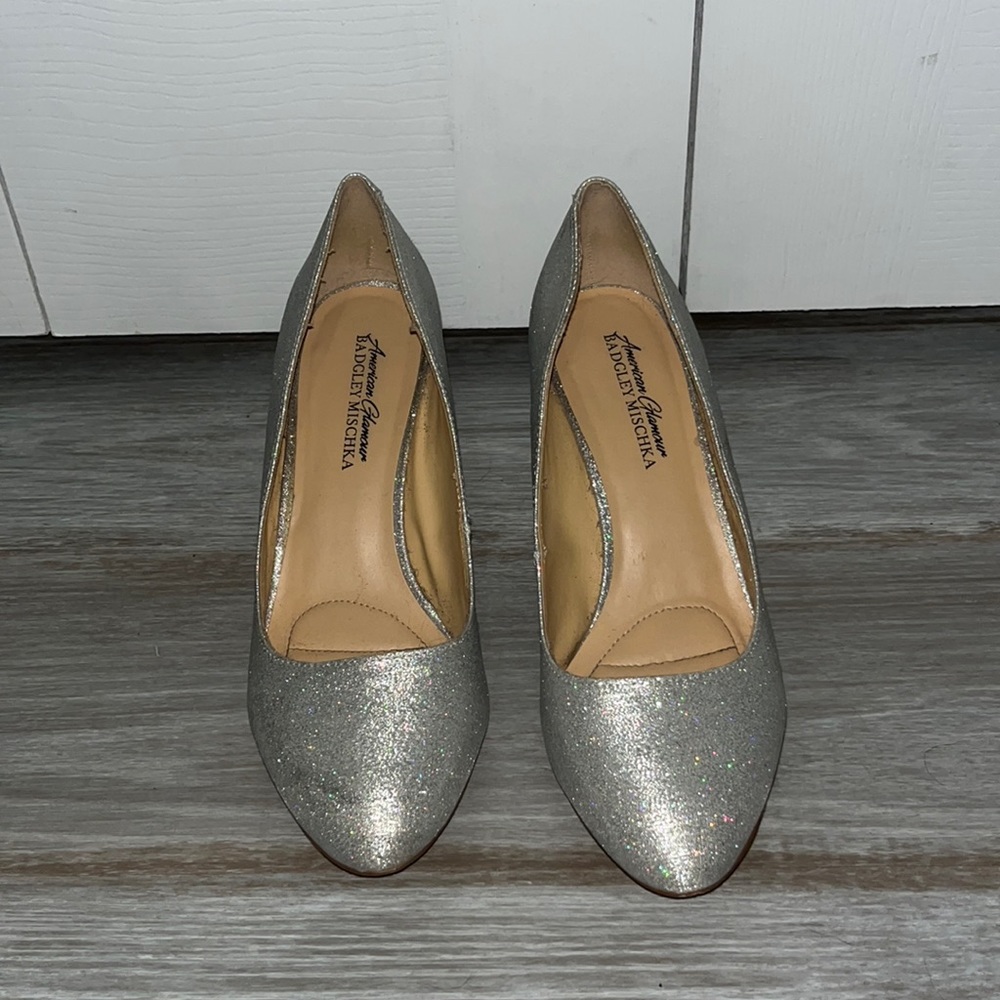 silver glitter high heels